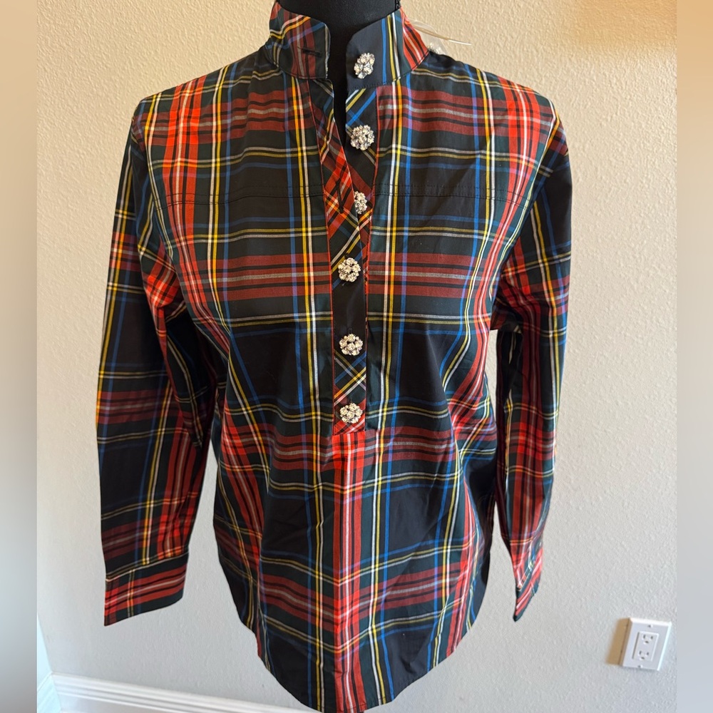J. Crew tartan top with embellished buttons NWT 2